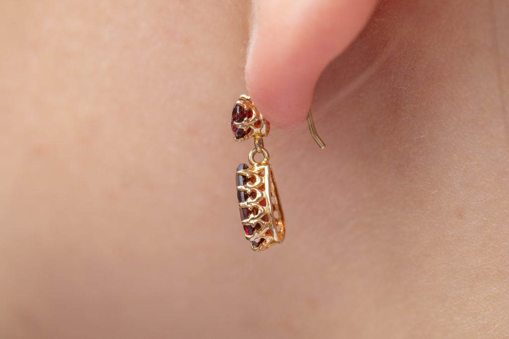 9ct Gold Garnet Drop Earrings, 2.80ct