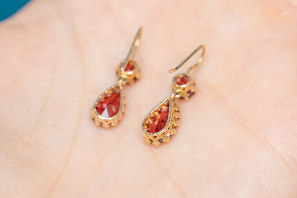 9ct Gold Garnet Drop Earrings, 2.80ct