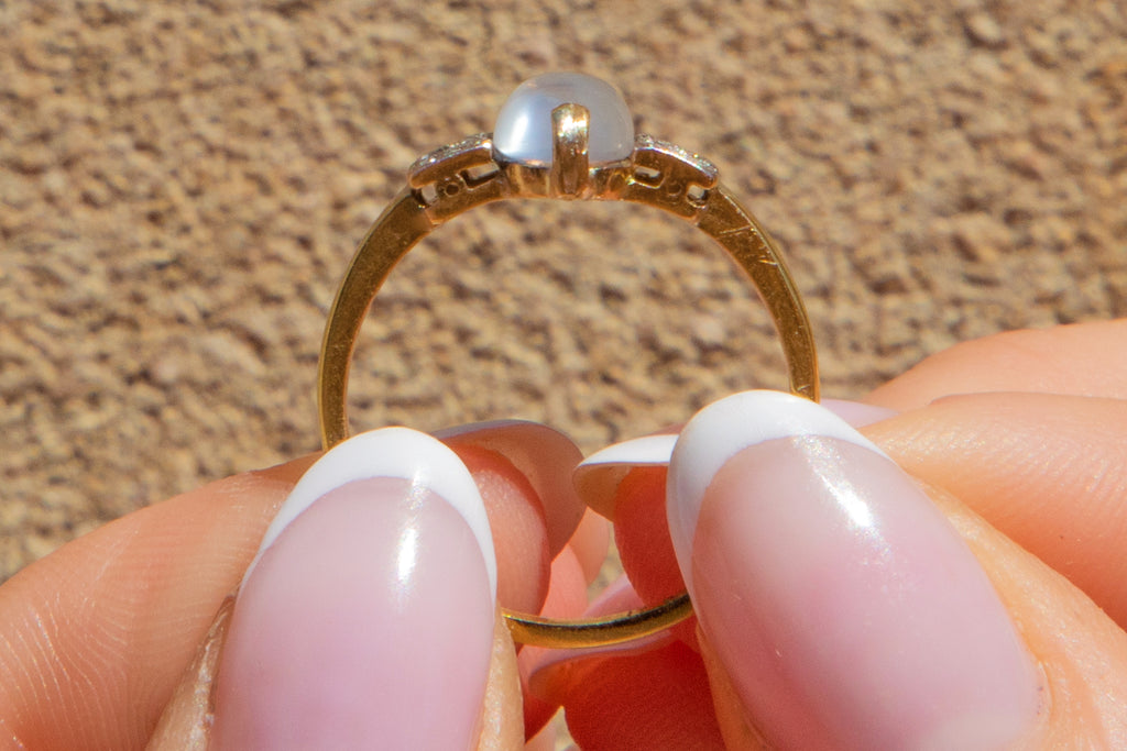 Art Deco 18ct Gold Moonstone Diamond Ring, 0.80ct Moonstone