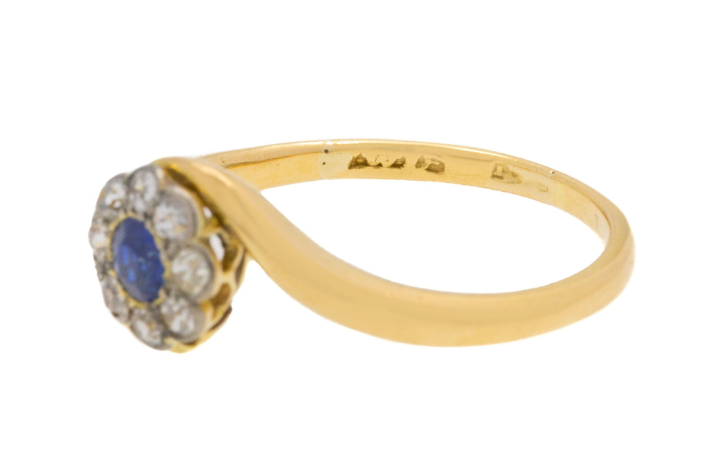 18ct Gold Sapphire Diamond Daisy Bypass Ring, 0.20ct Diamond
