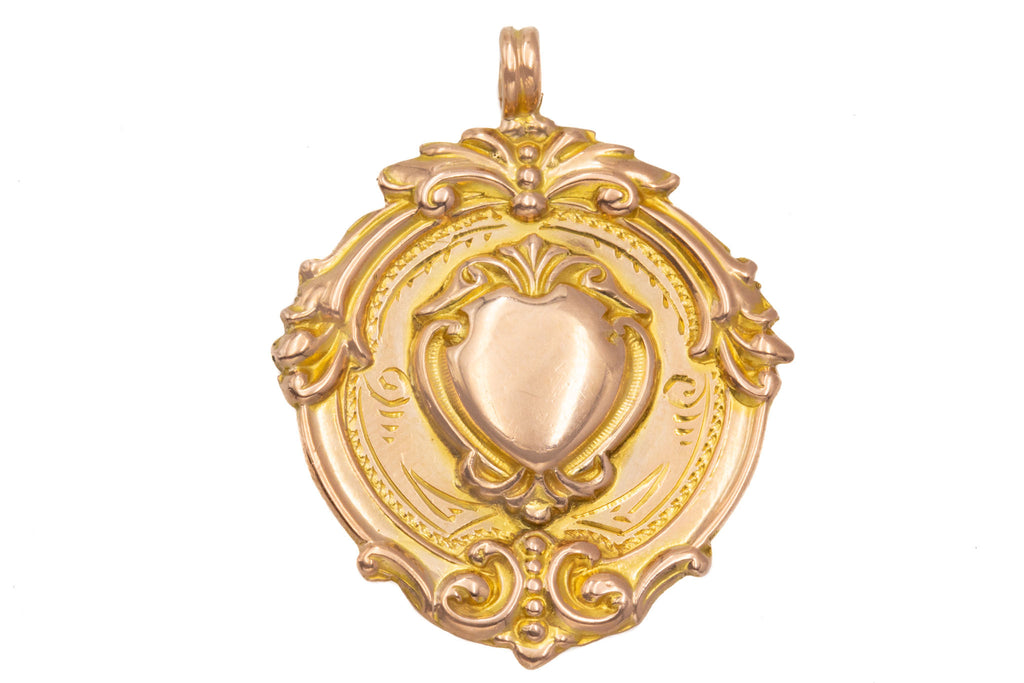 Antique 9ct Gold Scrolled Medal Fob Pendant