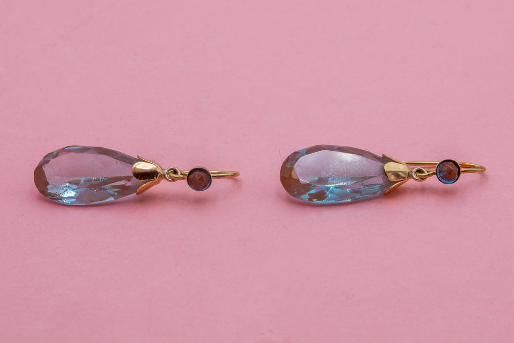 Antique 9ct Gold Saphiret Drop Earrings