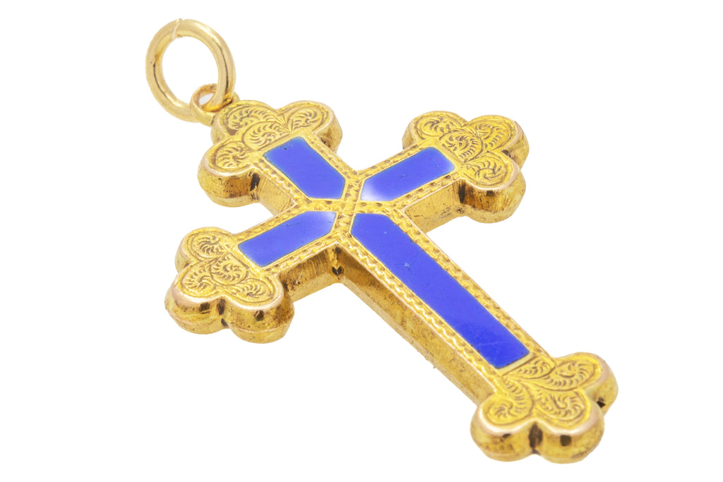 Antique 15ct Gold Blue Enamel Cross Pendant