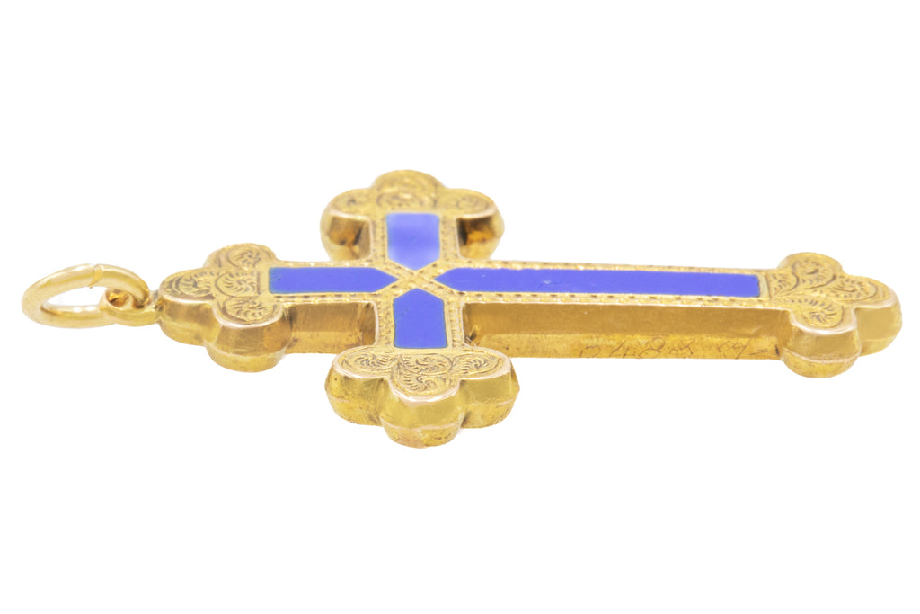 Antique 15ct Gold Blue Enamel Cross Pendant