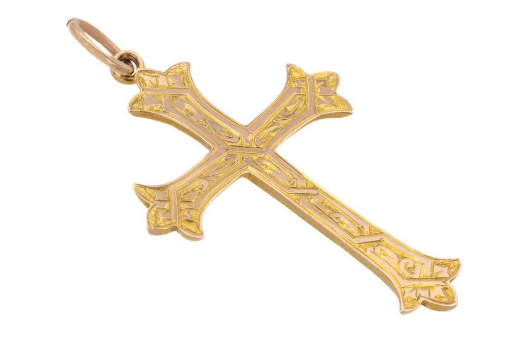 Antique 9ct Gold Fancy Engraved Cross Pendant