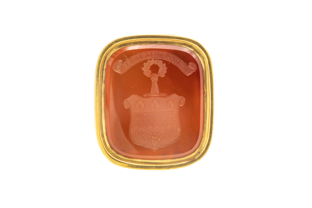 Antique 18ct Gold Carnelian Intaglio Seal Fob - "Victory To God"