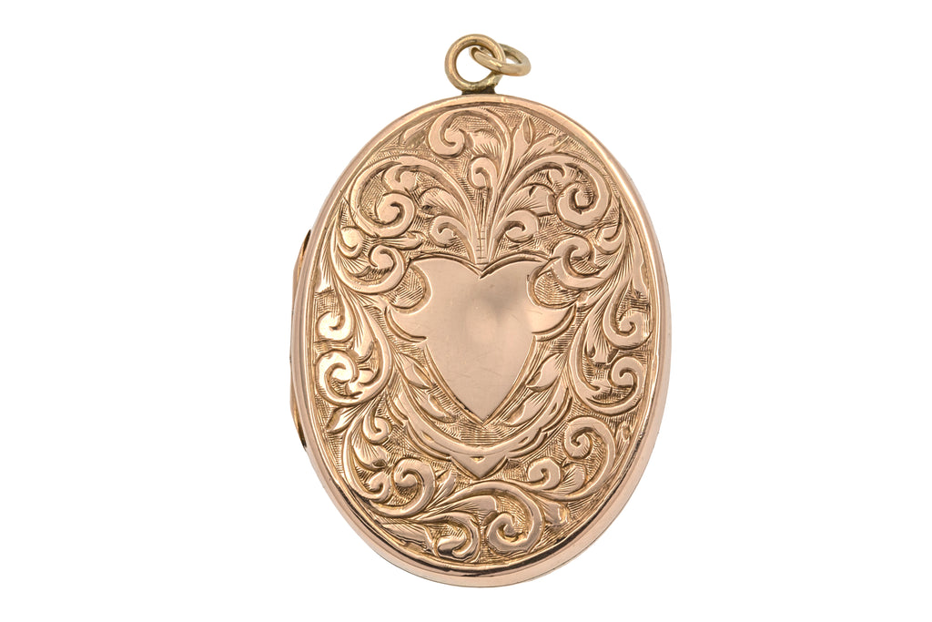 Edwardian 9ct Gold Oval Engraved Locket