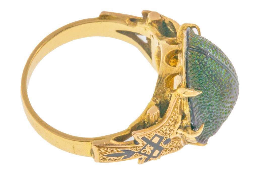 Victorian 18ct Gold Scarab Beetle Etruscan Revival Ring