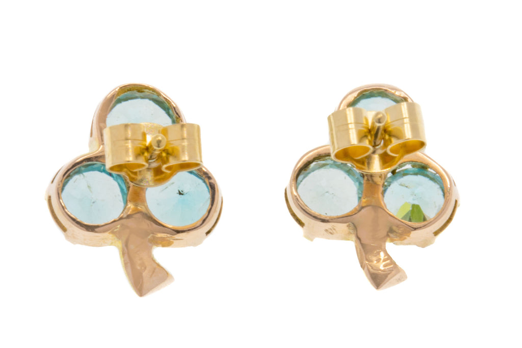 9ct Gold Blue Zircon 'Shamrock' Stud Earrings, 4.20ct