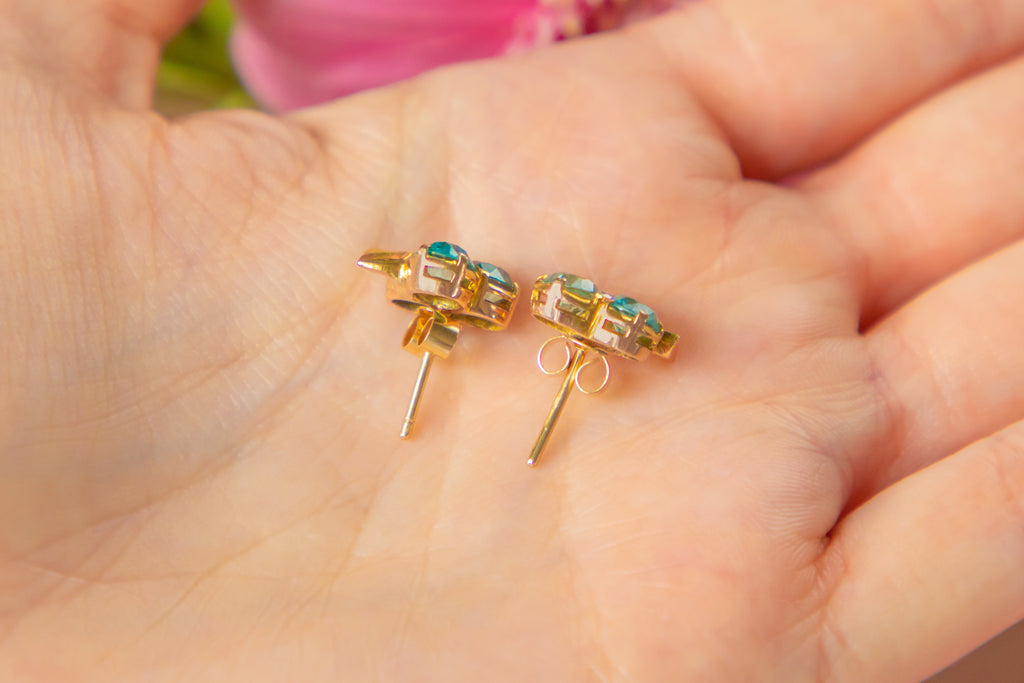 9ct Gold Blue Zircon 'Shamrock' Stud Earrings, 4.20ct