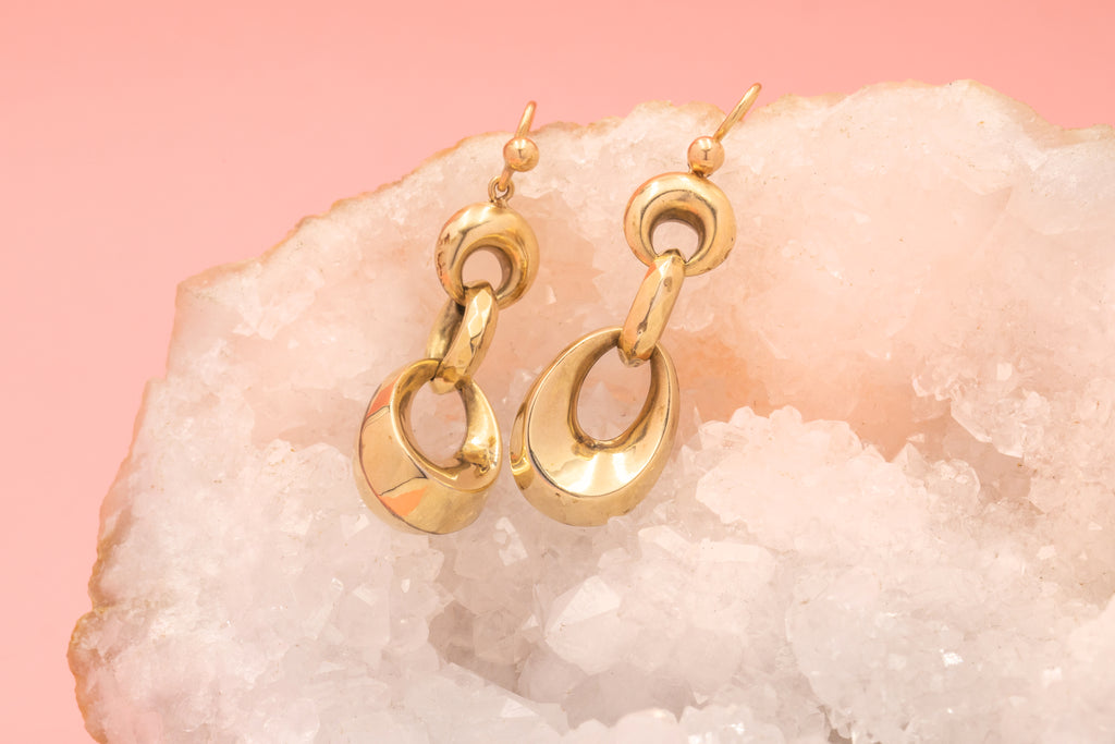 Antique 9ct Gold Hoop Drop Earrings