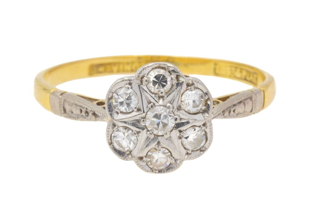 Edwardian 18ct Gold & Platinum Diamond Daisy Ring, 0.25ct