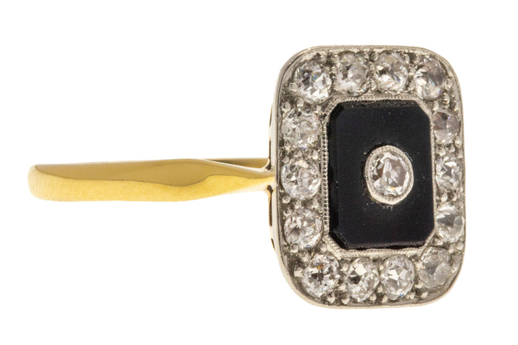 Art Deco 18ct Gold Square Onyx Diamond Ring, 0.43ct Diamond