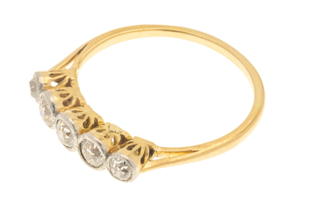 Art Deco 18ct Gold Five Stone Diamond Ring, 0.60ct
