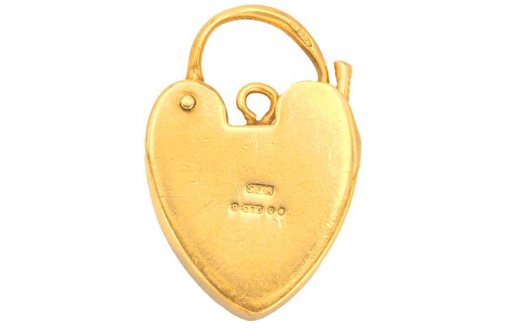 9ct Gold Engraved Heart Padlock Pendant