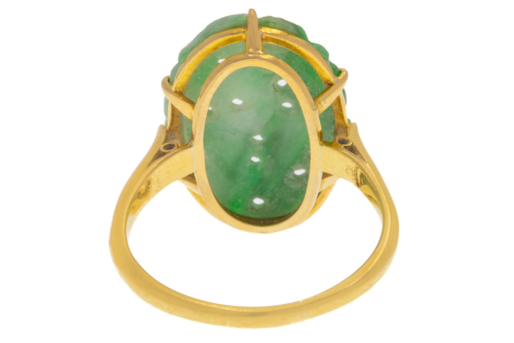 Art Deco 18ct Gold Carved Jade Ring