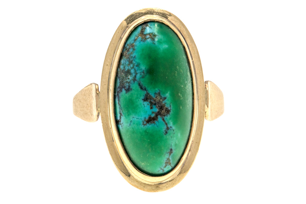9ct Gold Oval Green Turquoise Ring