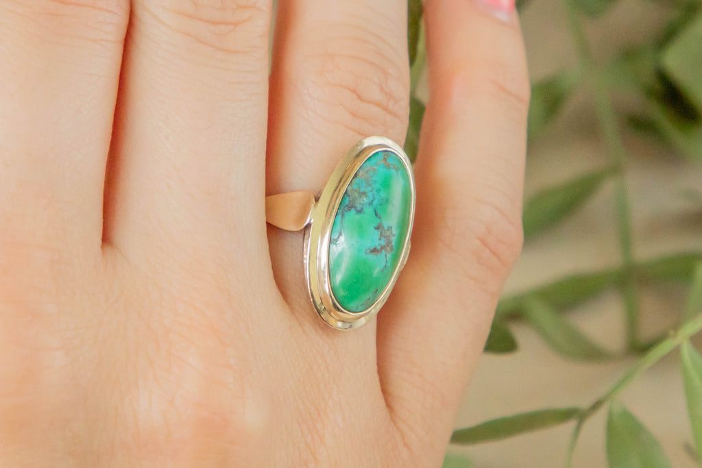 9ct Gold Oval Green Turquoise Ring