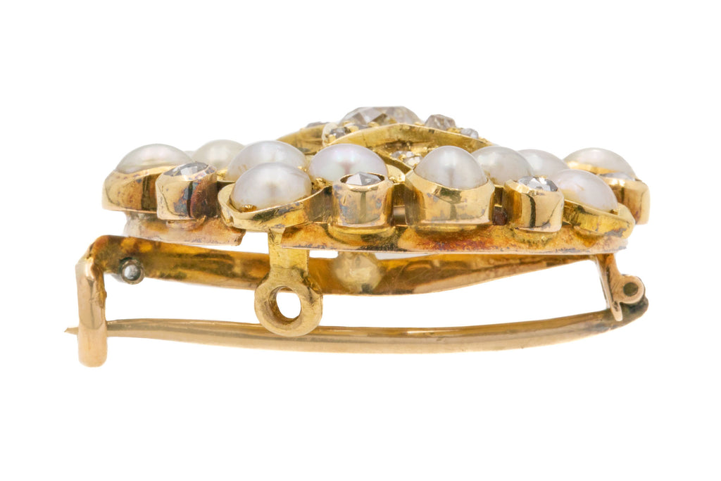 Victorian 18ct Gold Pearl Diamond Star Brooch Pendant