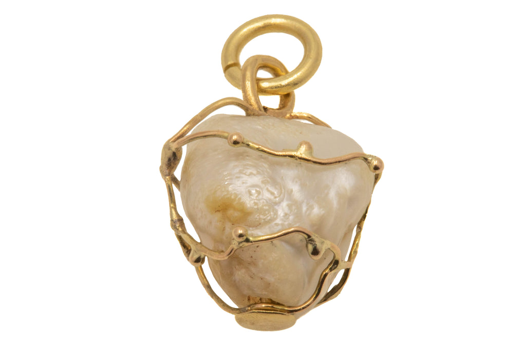 Art Nouveau 9ct Gold Baroque Pearl Charm
