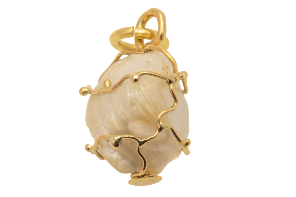 Art Nouveau 9ct Gold Baroque Pearl Charm