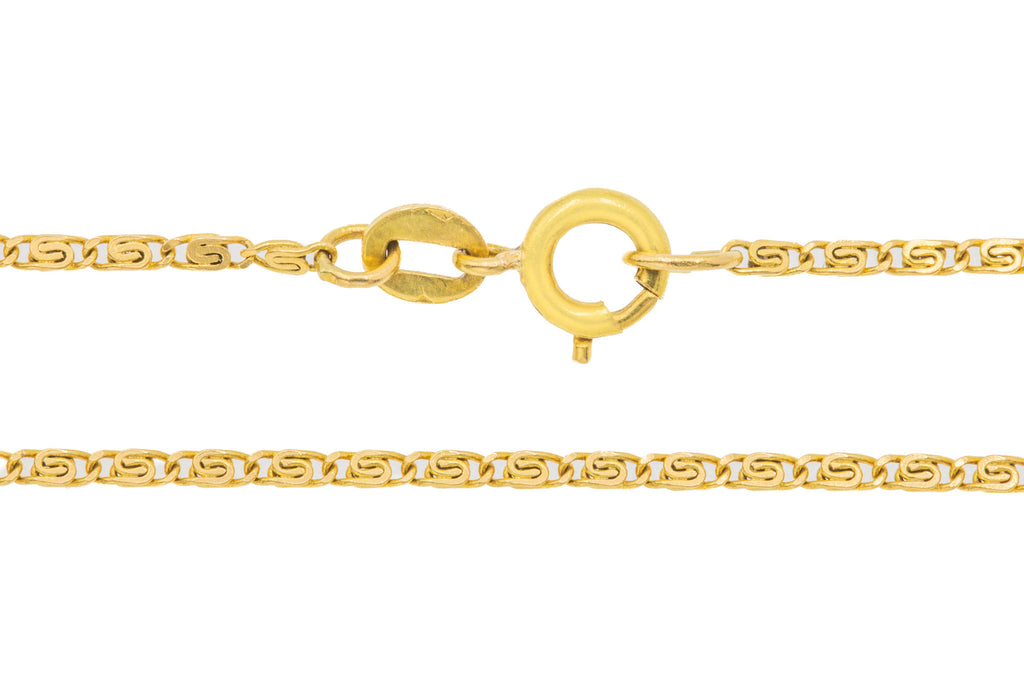 20" Antique 18ct Gold Skinny Scroll Link Chain, 4g