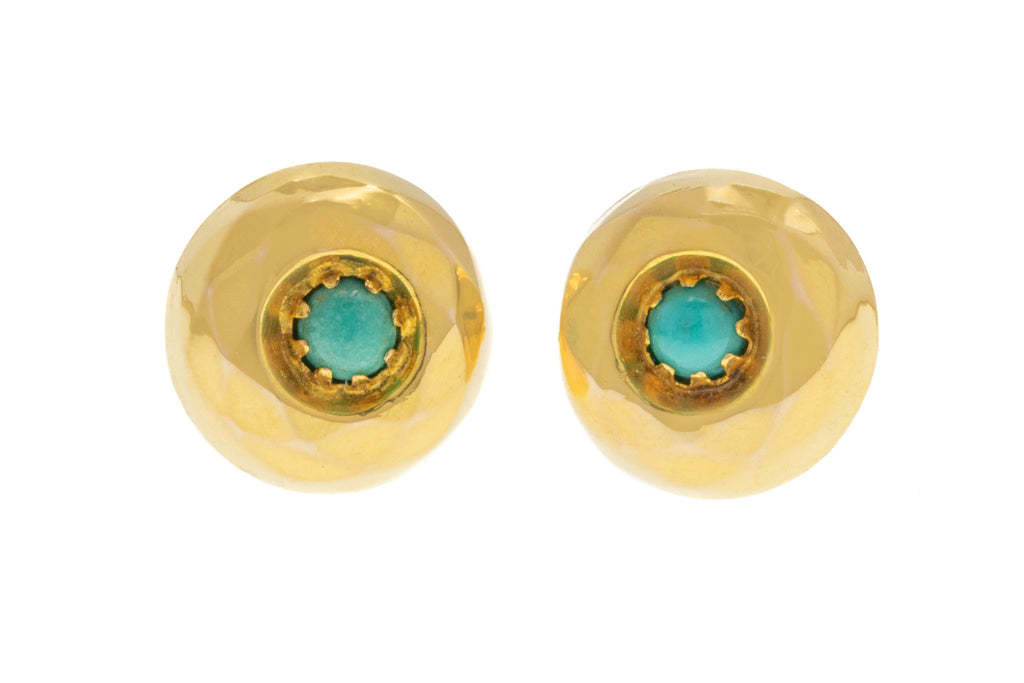 9ct Gold Faceted Turquoise Round Stud Earrings