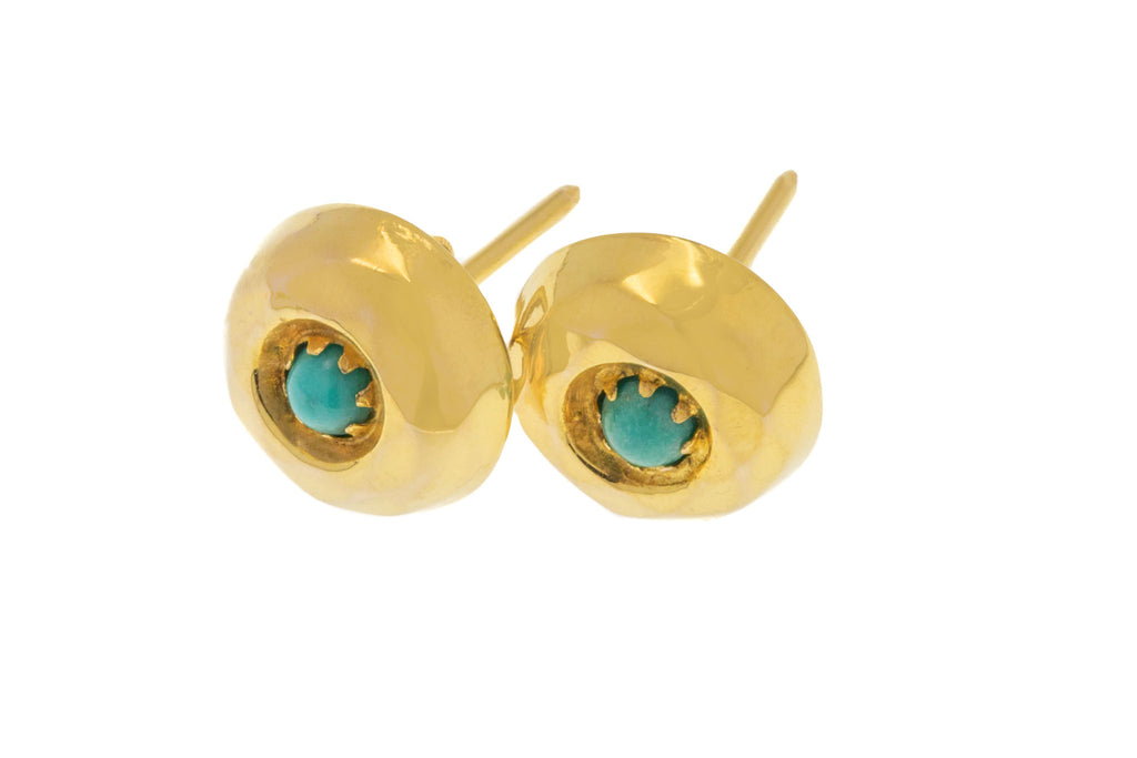 9ct Gold Faceted Turquoise Round Stud Earrings