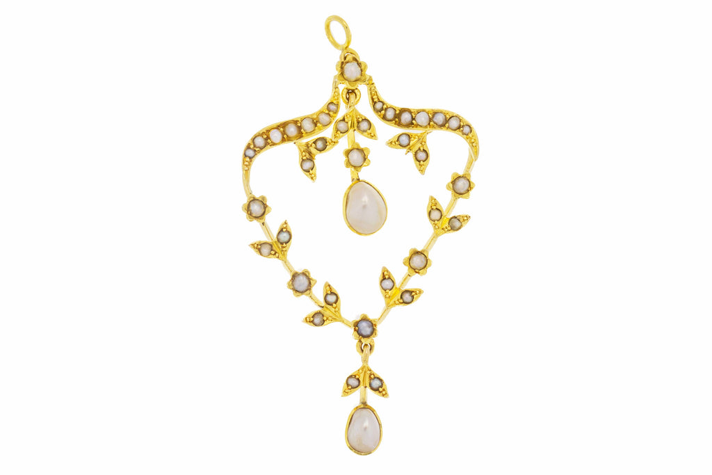 Art Nouveau 9ct Gold Pearl Drop Pendant
