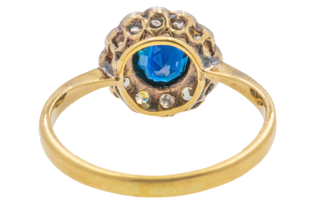 18ct Gold Natural Sapphire Diamond Cluster Ring, 0.70ct Sapphire