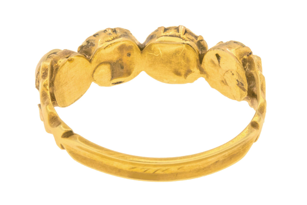 Georgian 9ct Gold Four Pearl Ring, c.1800