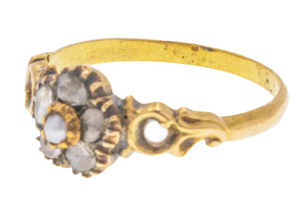 Georgian 14ct Gold Rose-Cut Diamond Pearl Pansy Ring