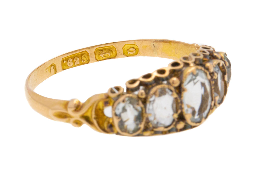 Antique 15ct Gold Aquamarine Five Stone Half-Hoop Ring, 0.45ct
