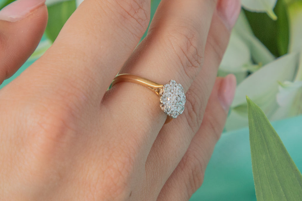18ct Gold & Platinum Diamond Cluster Engagement Ring