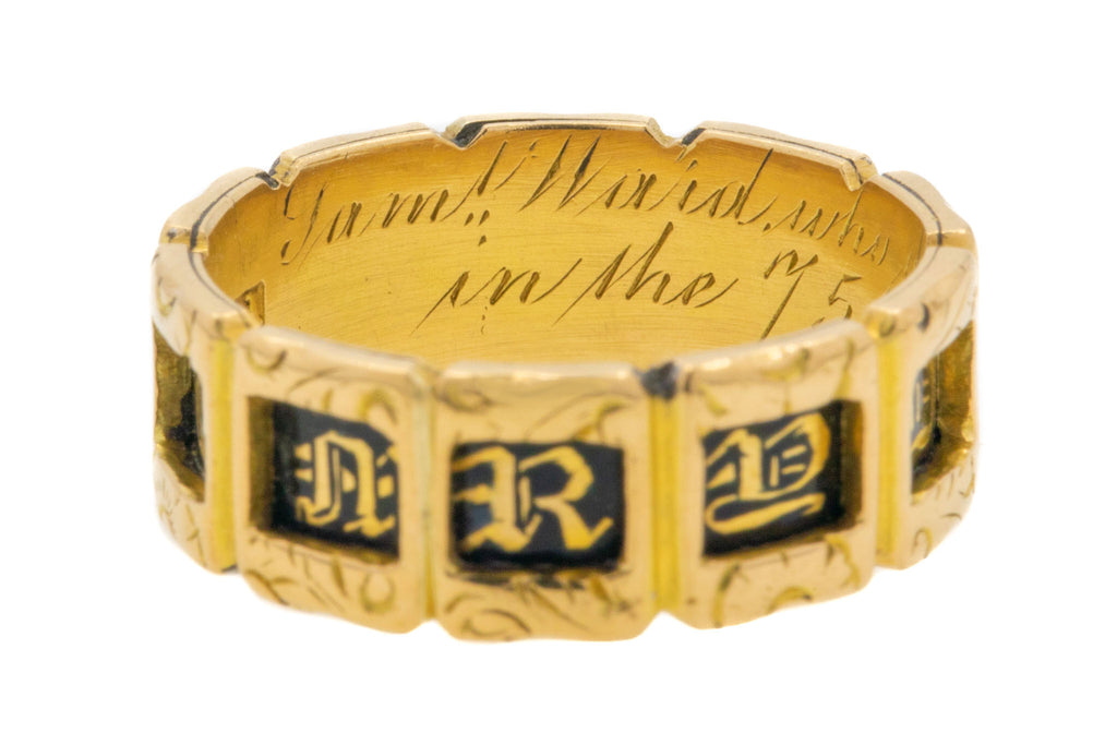 Antique 18ct Gold Enamel Mourning Ring, "In Memory Of"