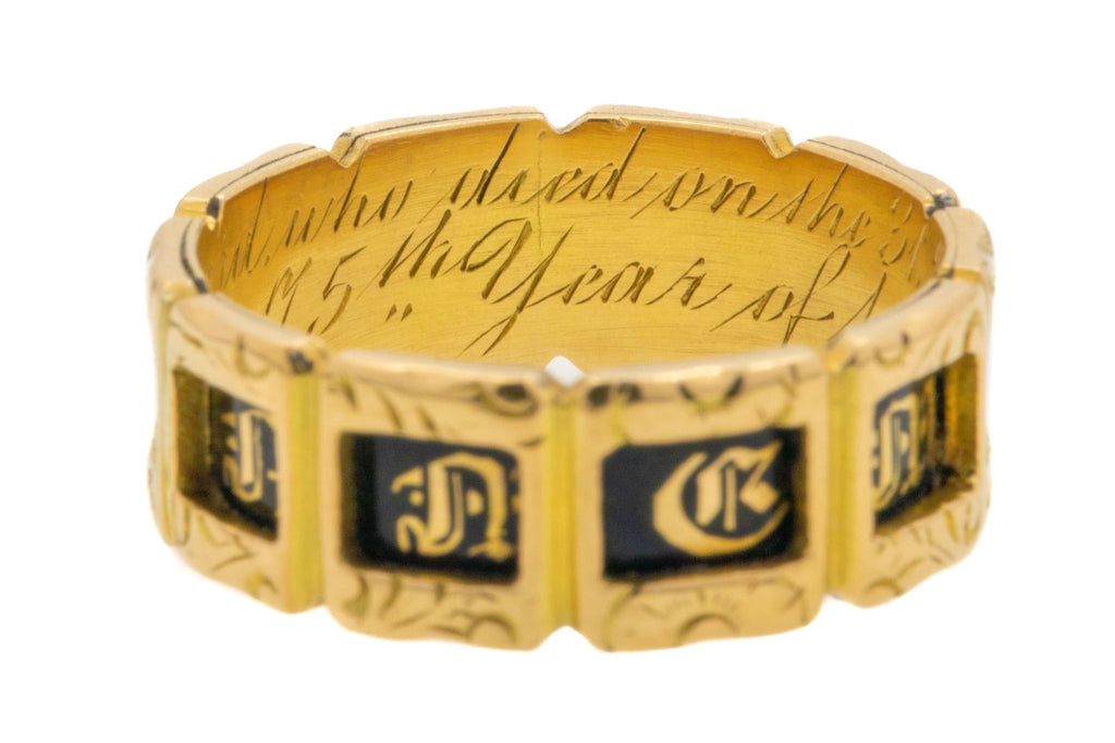 Antique 18ct Gold Enamel Mourning Ring, "In Memory Of"