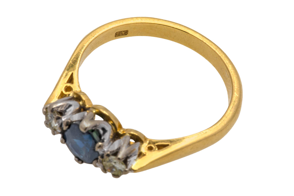 18ct Gold Sapphire Diamond Trilogy Ring, 0.60ct Sapphire