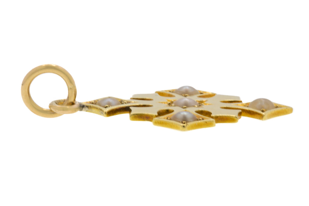 Antique 18ct Gold Pearl Cross Pendant