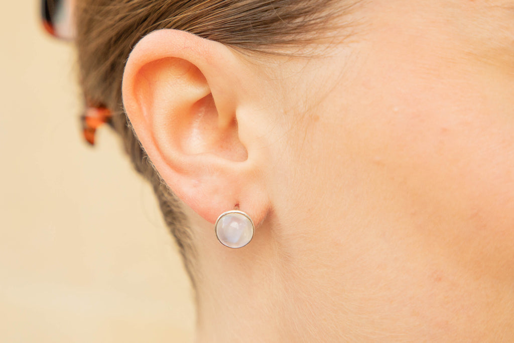 Antique Moonstone Silver Stud Earrings, 6.50ct