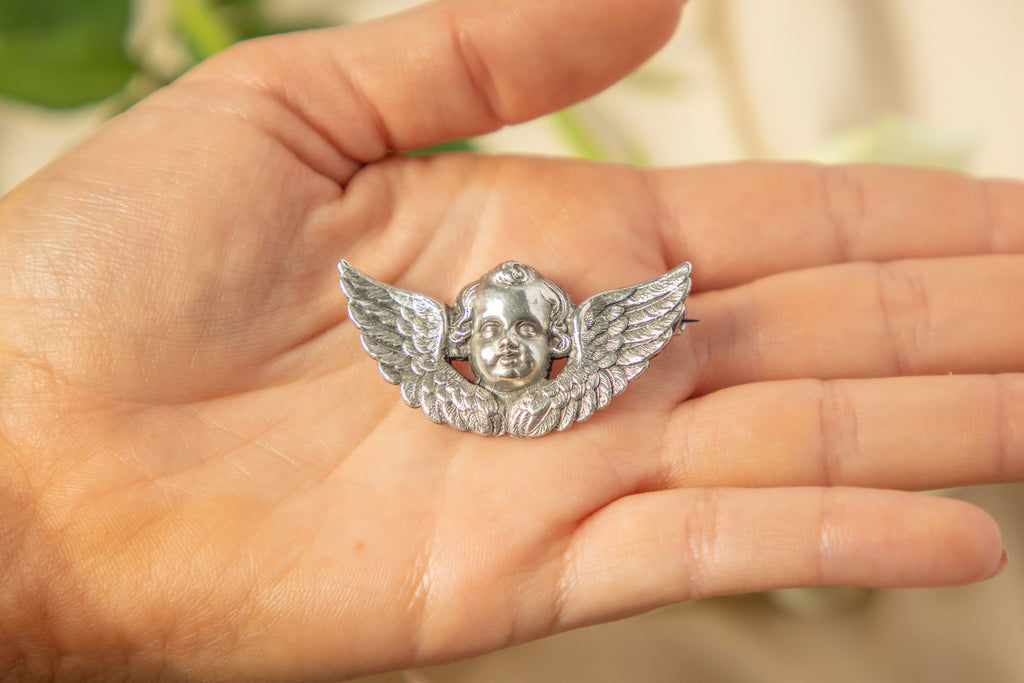 Large Silver 'Reynolds Angel' Cherub Brooch
