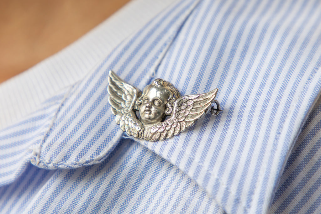 Large Silver 'Reynolds Angel' Cherub Brooch
