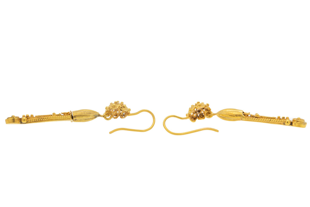 15ct Gold Archaeological Revival Cannetille Drop Earrings