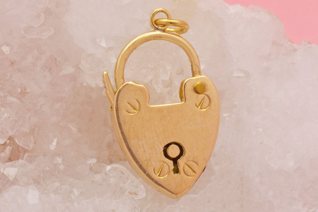 Antique Solid 15ct Gold Heart Padlock Charm