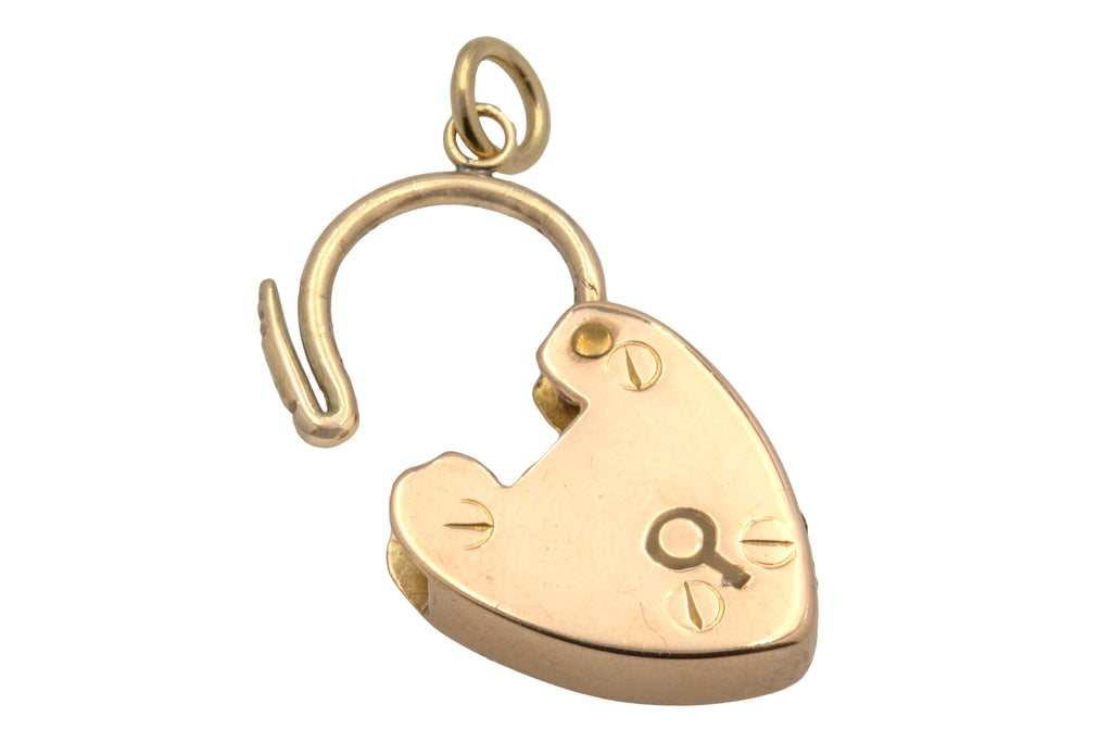 Antique Solid 15ct Gold Heart Padlock Charm