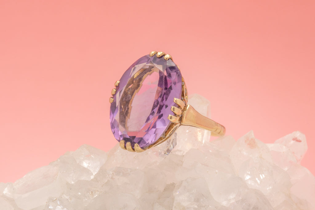 Large 9ct Gold Oval Amethyst Cocktail Ring, 9.90ct