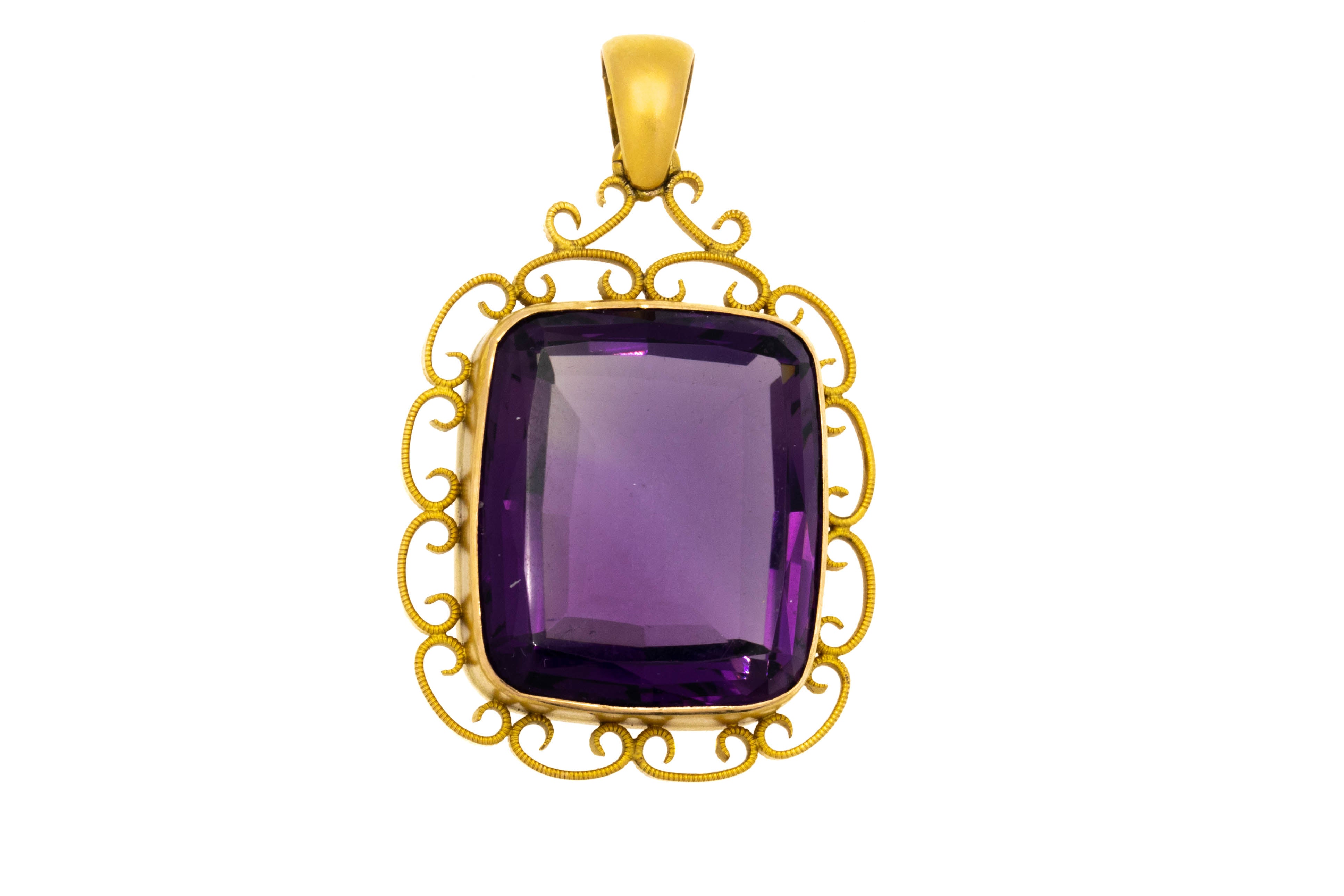 Antique 15ct Gold Rectangular Amethyst Pendant, 20.20ct – Lillicoco