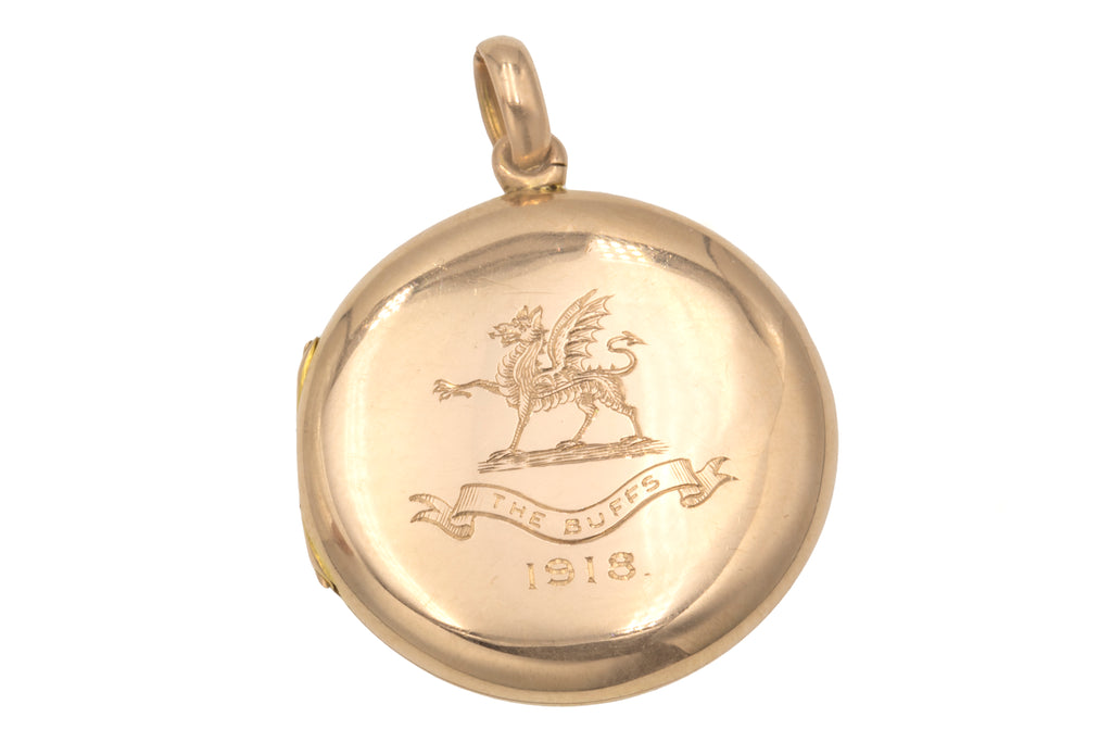Antique 15ct Gold Engraved 'The Buffs 1918' Regiment Locket