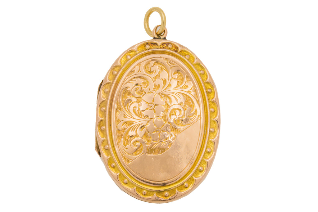 Edwardian 9ct Gold Oval Engraved "Forget-Me-Not" Locket