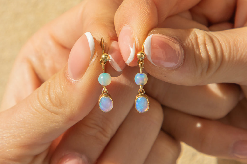 9ct Gold Opal Drop Earrings