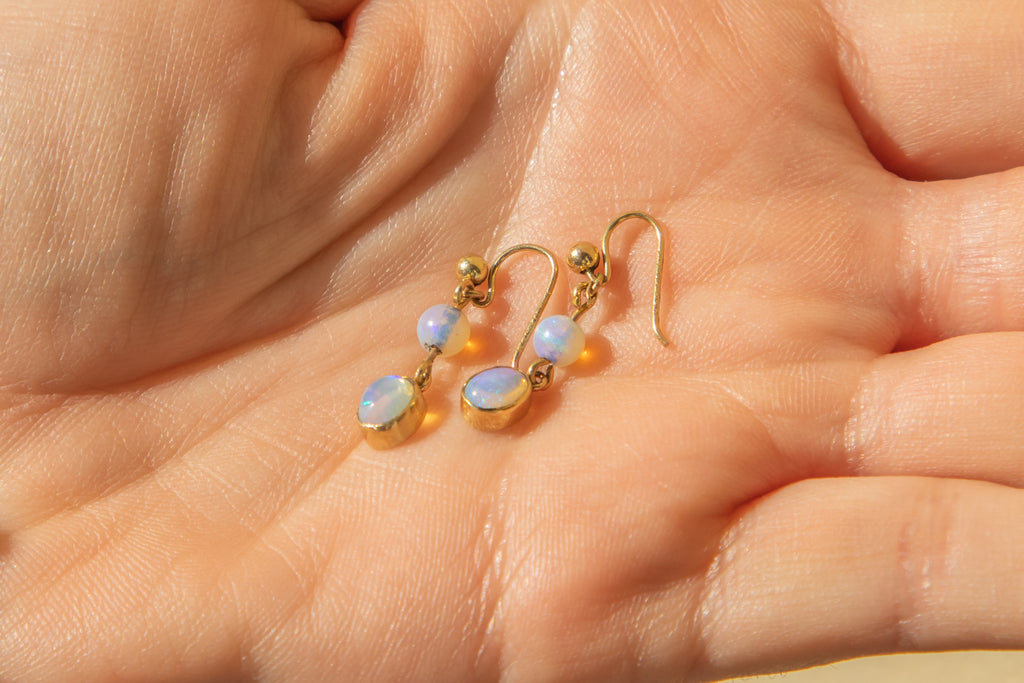 9ct Gold Opal Drop Earrings